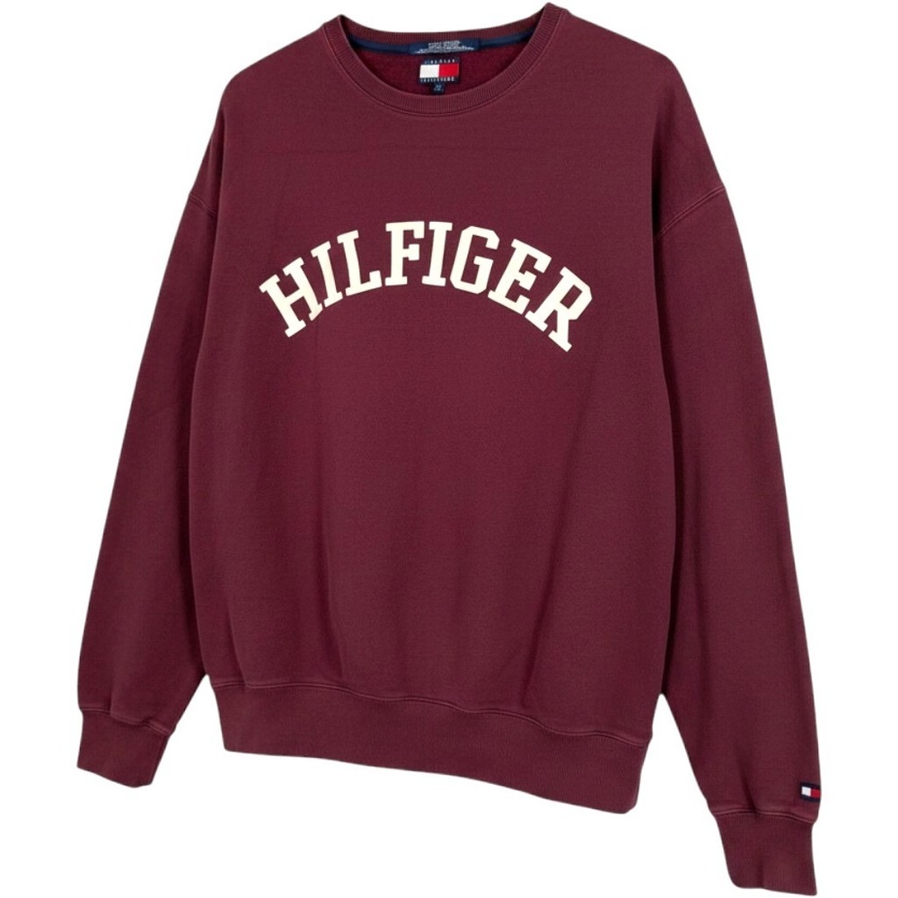 Vintage 90s Tommy Hilfiger Sweatshirt Mens XXL Burgundy Arched Logo Crewneck